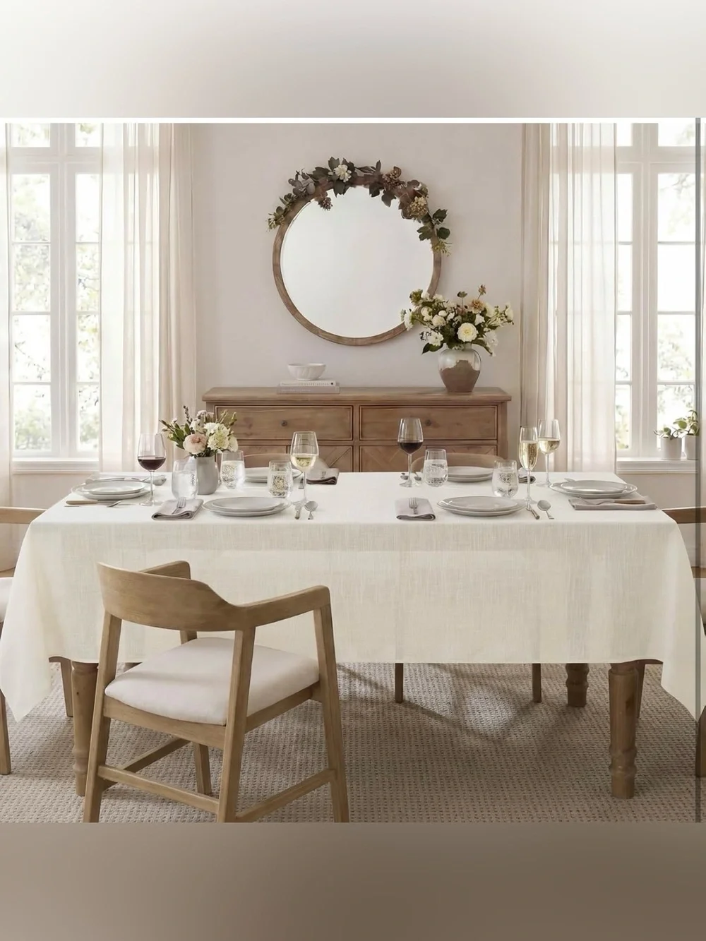 Linen Rectangle Tablecloth, 60x120 Inch Cream White Water Resistant